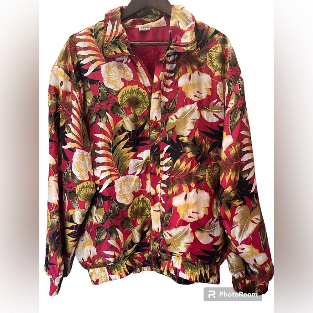 Fuda International Men’s 100% Silk Bomber Jacket Red Yellow XL